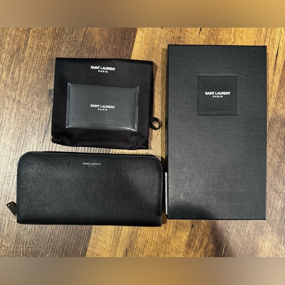Saint Laurent Black Pebbled Leather Long Zippy Wallet - Full Inclusion